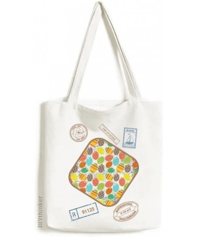 Easter Festival Egg Flower Heart Stamp Shopping Ecofriendly Storage Canvas Tote Bag $18.28 Totes