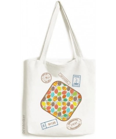 Easter Festival Egg Flower Heart Stamp Shopping Ecofriendly Storage Canvas Tote Bag $18.28 Totes