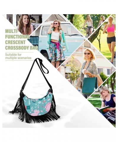 Women Fringe Tassel Cross Body Bag Floral Stripes Blue Leisure Shoulder Bag Color150 $12.16 Crossbody Bags