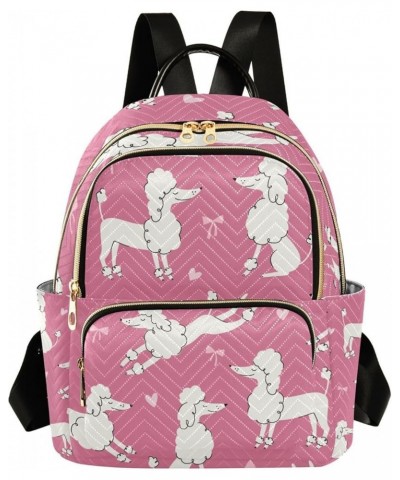 Women Backpack Poodle Pink Heart Lovely Anti-Theft Travel Backpack with Luggage Belt Lightweight Handbag Lady Purse Roomy Dou...