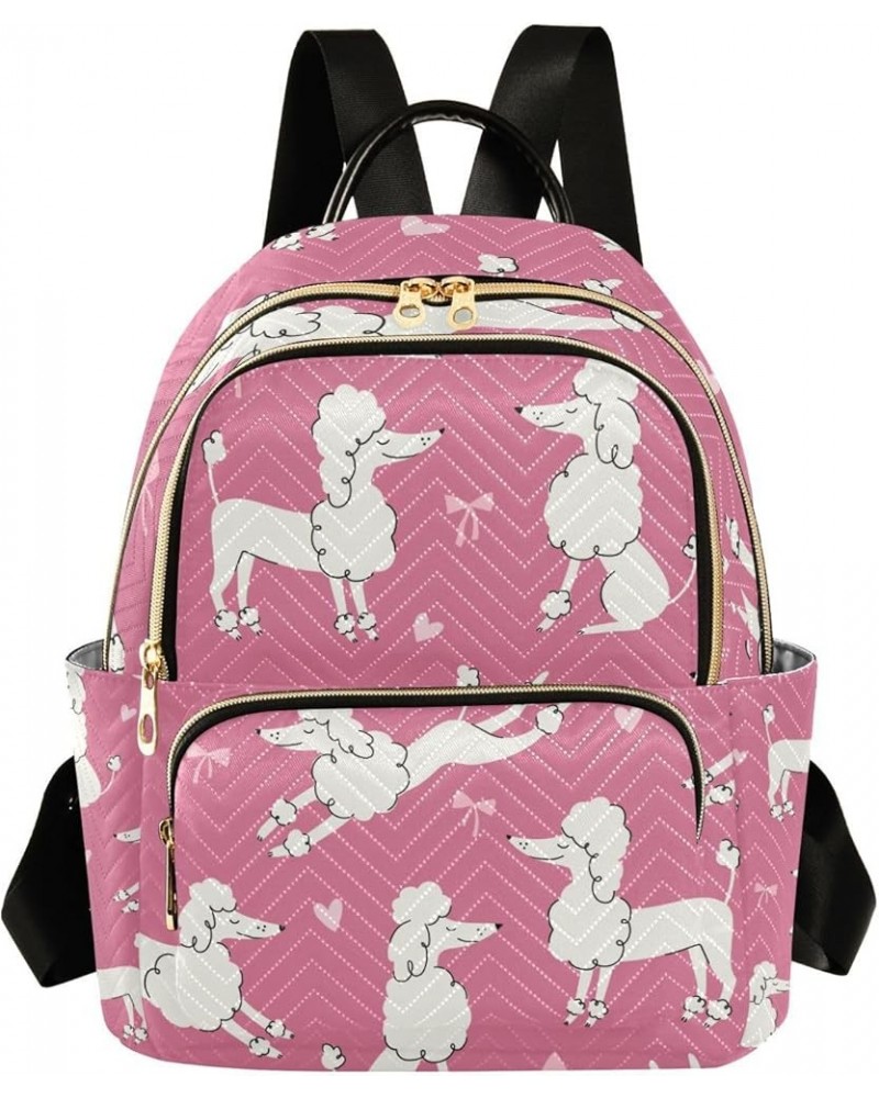 Women Backpack Poodle Pink Heart Lovely Anti-Theft Travel Backpack with Luggage Belt Lightweight Handbag Lady Purse Roomy Dou...