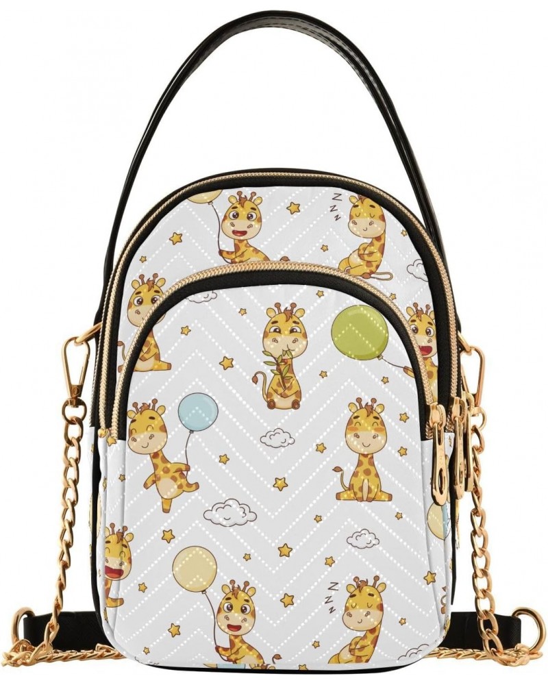 Cute Giraffe Balloon Cloud and Star Quilted Crossbody Bag for Women, Small Cell Phone Bag Shoulder Handbags Purse with Leathe...