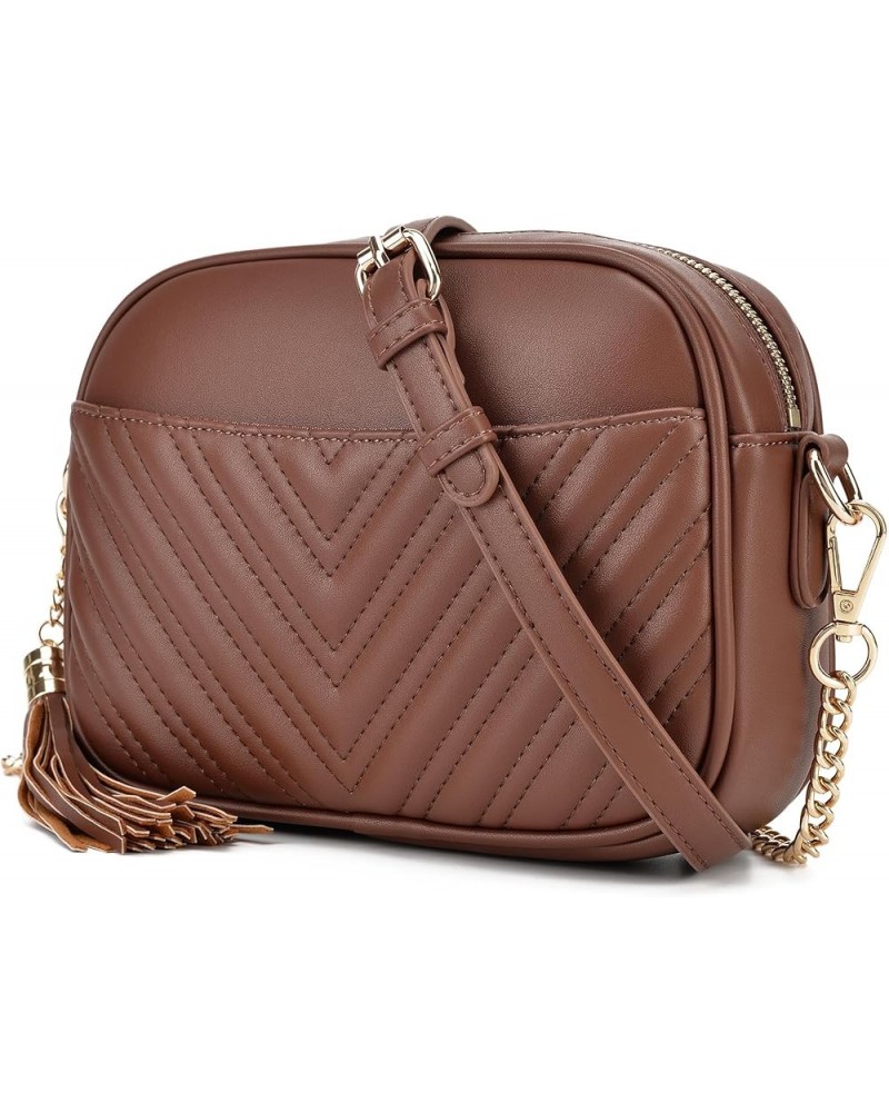 Quilted Crossbody Bag, Trendy Design Shoulder Purse Brown Chocolate $15.38 Shoulder Bags