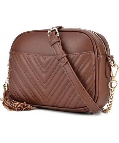 Quilted Crossbody Bag, Trendy Design Shoulder Purse Brown Chocolate $15.38 Shoulder Bags