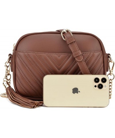 Quilted Crossbody Bag, Trendy Design Shoulder Purse Brown Chocolate $15.38 Shoulder Bags