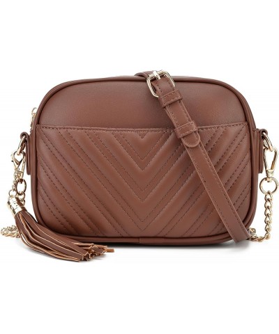 Quilted Crossbody Bag, Trendy Design Shoulder Purse Brown Chocolate $15.38 Shoulder Bags