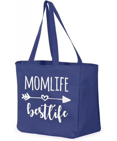 Mom Life Best Life Tote Bag with Pocket - Mother's Day Gift for Mom - Gift for Mom Blue $17.91 Totes