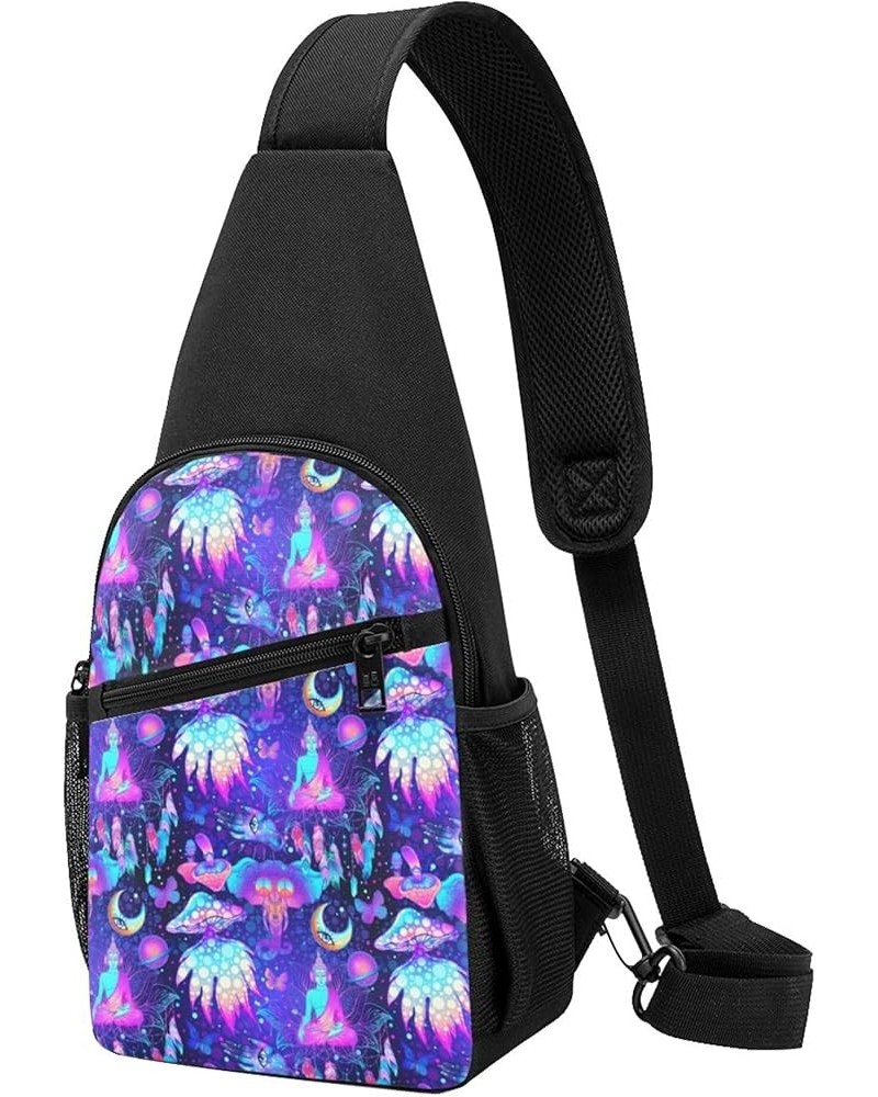 Men's Crossbody Bags, Casual Compatible with Trippy Moon Elephant Mushrooms Daypacks for Cycling and Travel, Fashion Sling Sh...