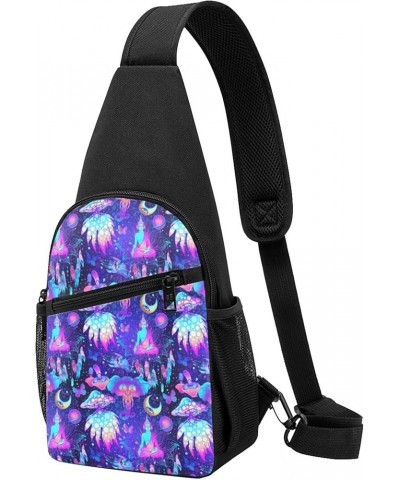 Men's Crossbody Bags, Casual Compatible with Trippy Moon Elephant Mushrooms Daypacks for Cycling and Travel, Fashion Sling Sh...