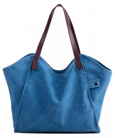 Women Canvas Hobo Tote Bag Daily Purse Shoulder Bag Blue $16.42 Hobo Bags