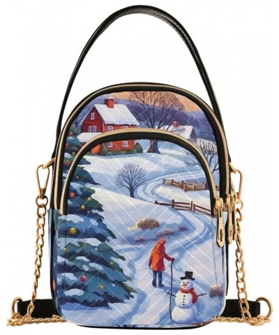 Christmas Snowman Tree House Crossbody Bags for Women Crossbody Bag Shoulder Bag with Chain Strap for Women $11.44 Shoulder Bags