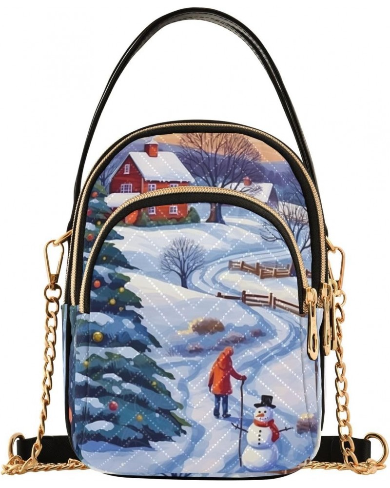 Christmas Snowman Tree House Crossbody Bags for Women Crossbody Bag Shoulder Bag with Chain Strap for Women $11.44 Shoulder Bags