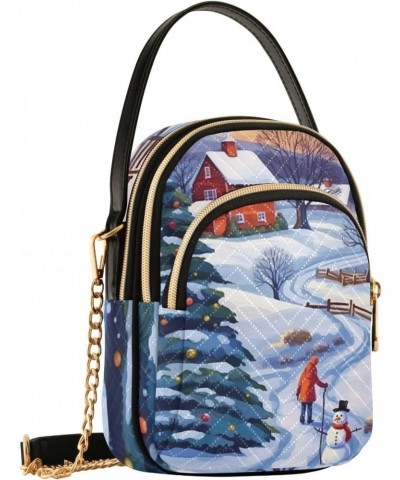 Christmas Snowman Tree House Crossbody Bags for Women Crossbody Bag Shoulder Bag with Chain Strap for Women $11.44 Shoulder Bags