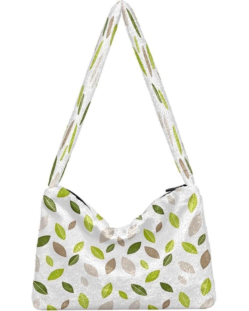 Cute Watercolor Wildflowers Women Designers Hobo Bags, Fluffy Bag Women Single Shoulder Bag Decorative Leaf Green Beige $11.7...