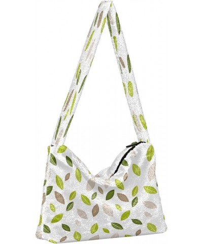 Cute Watercolor Wildflowers Women Designers Hobo Bags, Fluffy Bag Women Single Shoulder Bag Decorative Leaf Green Beige $11.7...