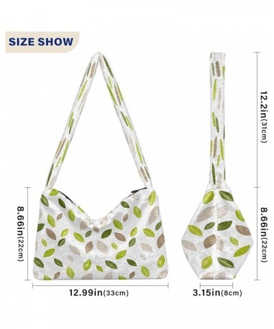 Cute Watercolor Wildflowers Women Designers Hobo Bags, Fluffy Bag Women Single Shoulder Bag Decorative Leaf Green Beige $11.7...