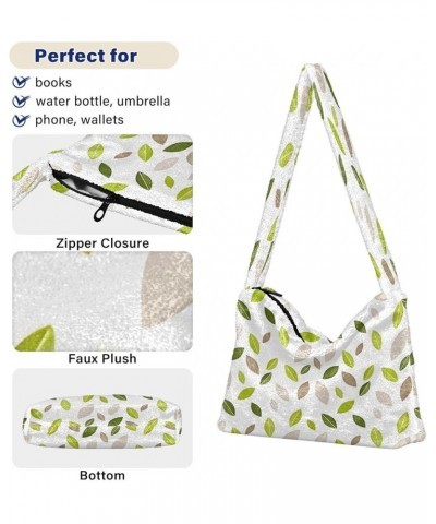 Cute Watercolor Wildflowers Women Designers Hobo Bags, Fluffy Bag Women Single Shoulder Bag Decorative Leaf Green Beige $11.7...