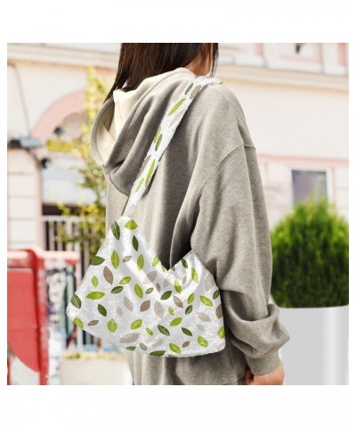 Cute Watercolor Wildflowers Women Designers Hobo Bags, Fluffy Bag Women Single Shoulder Bag Decorative Leaf Green Beige $11.7...