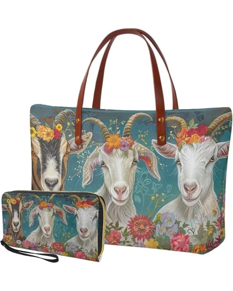 Purse and Wallet Set, Large Tote and Wallet Set for Women, Lightweight Purses Set Goat Floral-blue and White $23.52 Shoulder ...