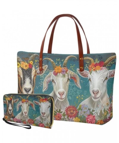 Purse and Wallet Set, Large Tote and Wallet Set for Women, Lightweight Purses Set Goat Floral-blue and White $23.52 Shoulder ...