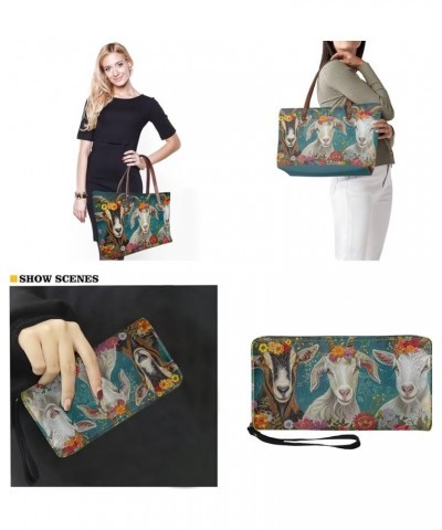 Purse and Wallet Set, Large Tote and Wallet Set for Women, Lightweight Purses Set Goat Floral-blue and White $23.52 Shoulder ...