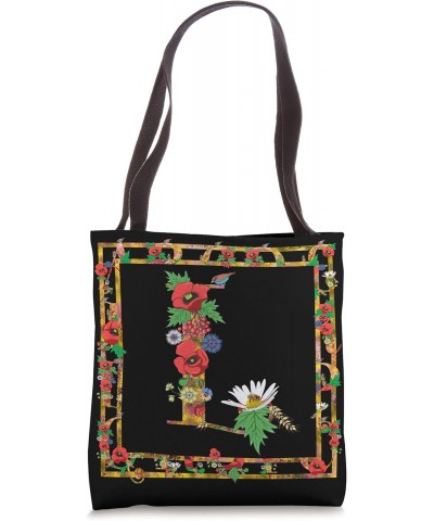 Floral Letter L Retro Initial Monogram Poppy Flower Alphabet Tote Bag $12.87 Totes