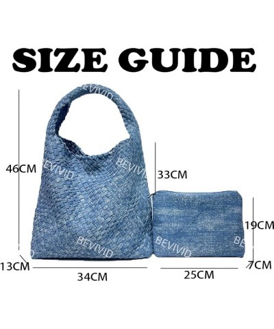 Woven Bag For Women,Denim Bag,Handmade Woven Shoulder Bag for Women,Large Capacity,Tote bag with purse Denim Light Blue $31.7...