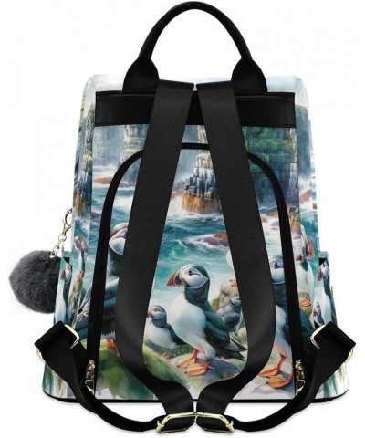 Backpack Purse for Women Forest Wolf Anti Theft Travel Bag Fashion Pompom Backpack for Hiking Seabirds Watercolor $26.39 Back...