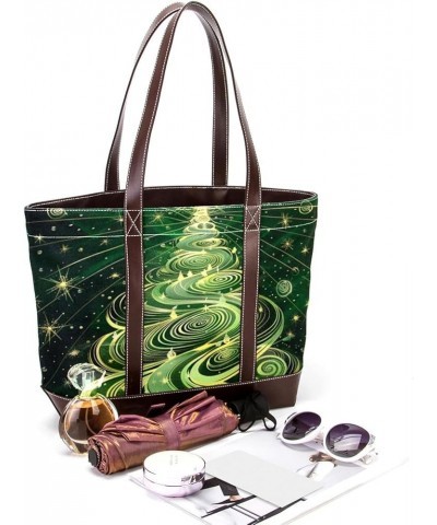 Tote Bag for Women, Large Tote Bags for Women, Tote Bag with Zipper, Christmas Tree Green Snowflakes, Tote Bag for Work Desig...