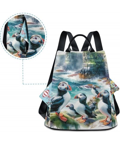 Backpack Purse for Women Forest Wolf Anti Theft Travel Bag Fashion Pompom Backpack for Hiking Seabirds Watercolor $26.39 Back...