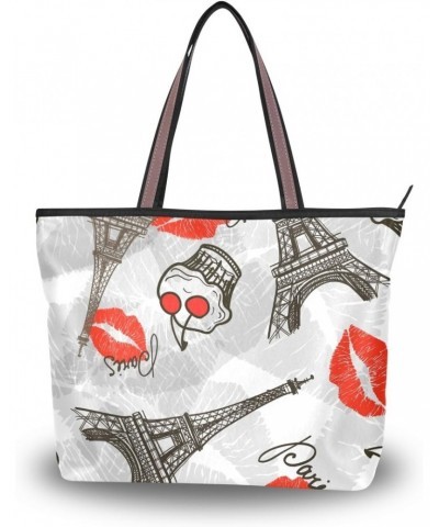 Women Top Handle Tote Bag Abstract Paris Symbols Shoulder Bag Handbag $11.07 Shoulder Bags