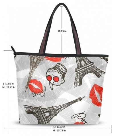 Women Top Handle Tote Bag Abstract Paris Symbols Shoulder Bag Handbag $11.07 Shoulder Bags