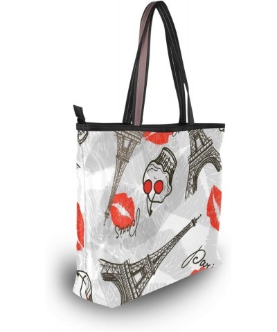 Women Top Handle Tote Bag Abstract Paris Symbols Shoulder Bag Handbag $11.07 Shoulder Bags