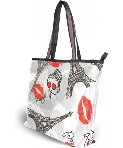 Women Top Handle Tote Bag Abstract Paris Symbols Shoulder Bag Handbag $11.07 Shoulder Bags