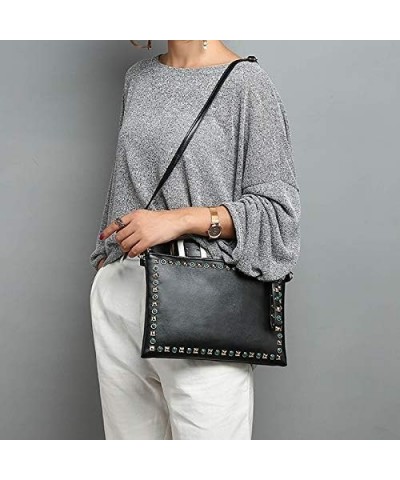 Rebecca Women Classic Rivets Handbag PU Leather Envelope Bag Portable Totes Evening Clutch Purse with Shoulder Strap Black 02...