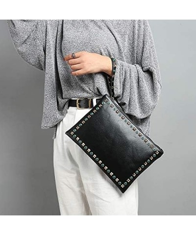 Rebecca Women Classic Rivets Handbag PU Leather Envelope Bag Portable Totes Evening Clutch Purse with Shoulder Strap Black 02...