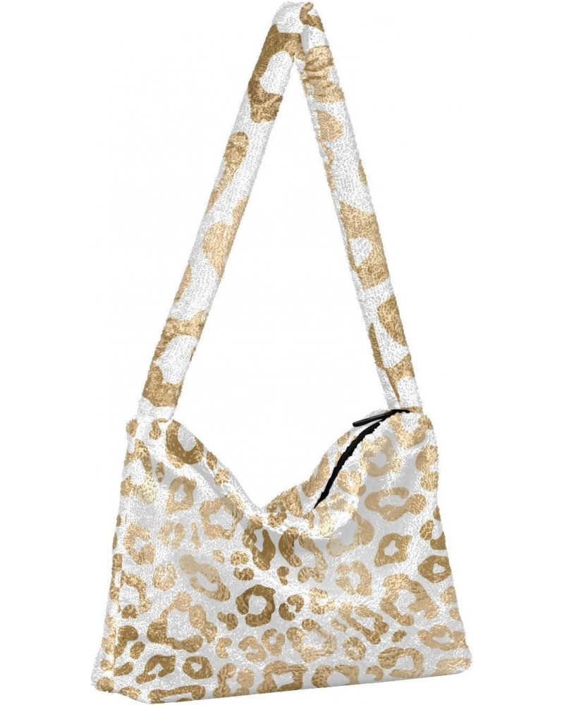 Women Boho Handbag Gold Silver Leopard Print Underarm Bag Tote Bag Shoulder Bag Crossbody Bag Fluffy Cell Phone Purse Lady Tr...