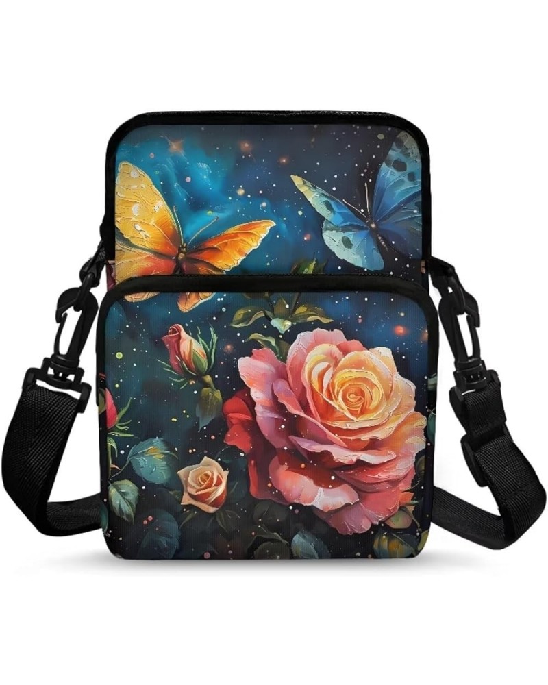 Crossbody Bag Sling Purse for Women Men Kids Cell Phone Holder Shoulder Bag with Removable Adjustable Strap Rose Butterfly $1...