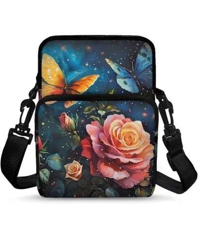 Crossbody Bag Sling Purse for Women Men Kids Cell Phone Holder Shoulder Bag with Removable Adjustable Strap Rose Butterfly $1...