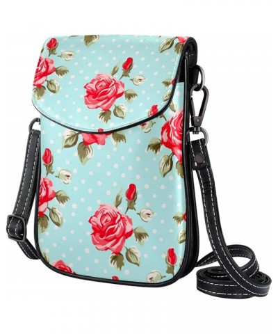 Faux Leather Crossbody Bag for Women, Messenger Bag, Shoulder Bag, dot and rose flower $10.66 Crossbody Bags