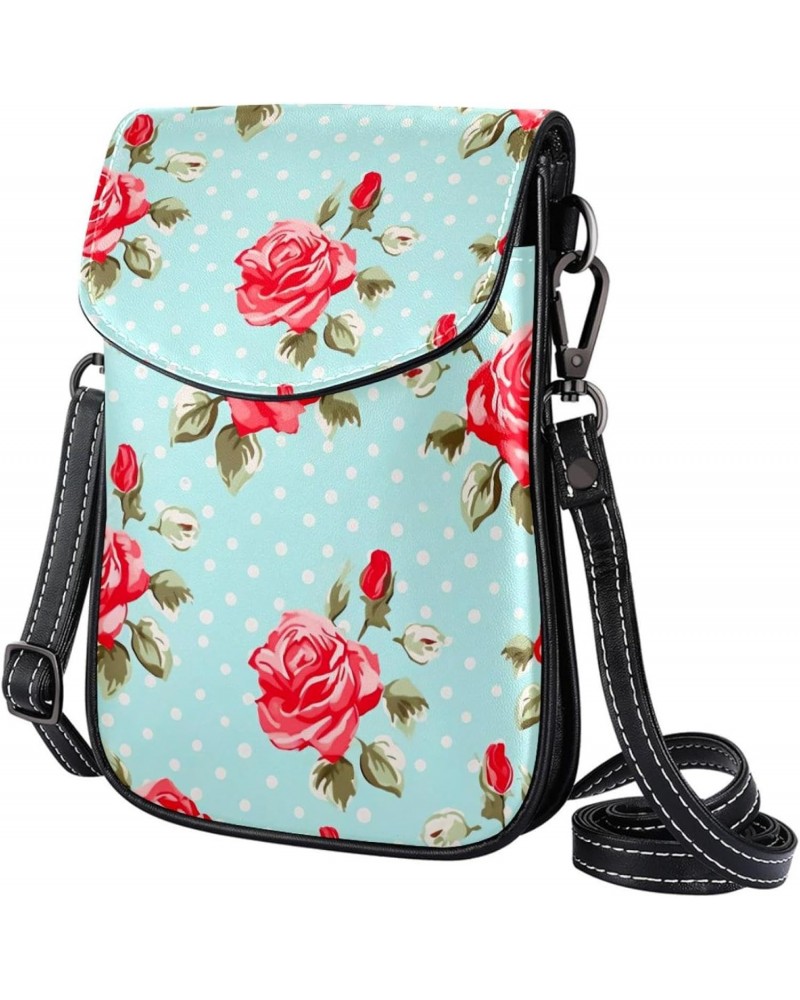 Faux Leather Crossbody Bag for Women, Messenger Bag, Shoulder Bag, dot and rose flower $10.66 Crossbody Bags