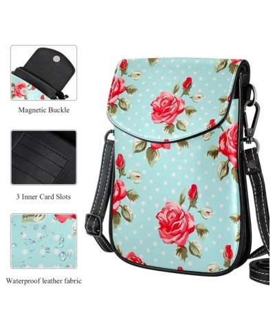 Faux Leather Crossbody Bag for Women, Messenger Bag, Shoulder Bag, dot and rose flower $10.66 Crossbody Bags