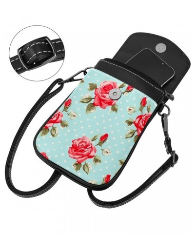 Faux Leather Crossbody Bag for Women, Messenger Bag, Shoulder Bag, dot and rose flower $10.66 Crossbody Bags