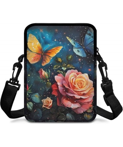 Crossbody Bag Sling Purse for Women Men Kids Cell Phone Holder Shoulder Bag with Removable Adjustable Strap Rose Butterfly $1...