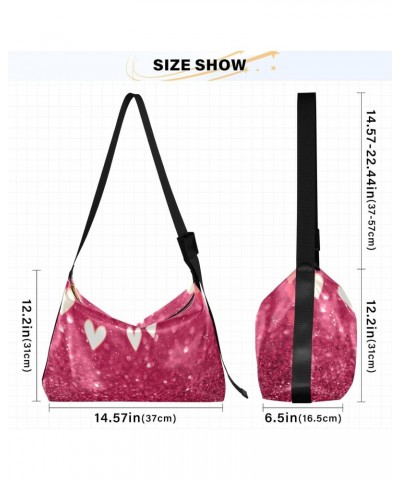 Crossbody Bag for Women Men Trendy Hearts Red Glitter Leather Casual Hobo Shoulder Bags Purses with Adjustable Strap Shiny Bl...