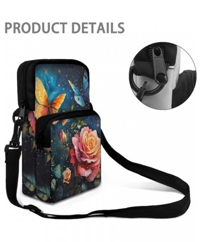 Crossbody Bag Sling Purse for Women Men Kids Cell Phone Holder Shoulder Bag with Removable Adjustable Strap Rose Butterfly $1...