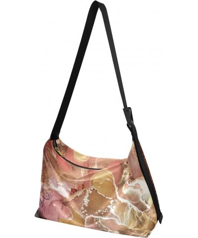 Texture Pink Marbling Hobo Crossbody Bags for Women Leather Large Shoulder Bag Cross Body Alcohol Ink Trendy Womens Tote Bags...