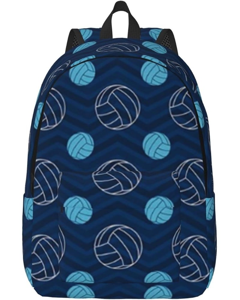 Blue Volleyball Print Unisex Canvas Backpack Cute Backpack For Travel Sports Casual Aesthetic Backpack Black Small $17.40 Bac...