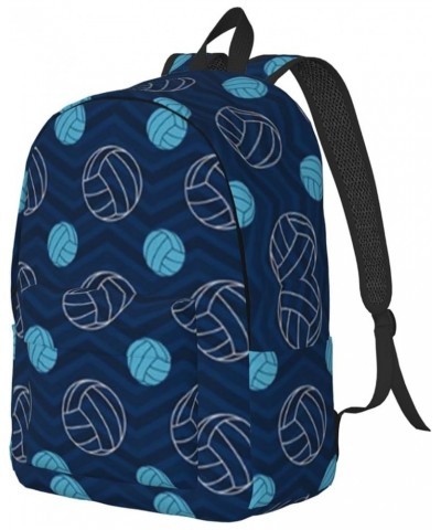 Blue Volleyball Print Unisex Canvas Backpack Cute Backpack For Travel Sports Casual Aesthetic Backpack Black Small $17.40 Bac...