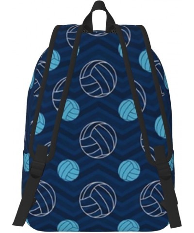 Blue Volleyball Print Unisex Canvas Backpack Cute Backpack For Travel Sports Casual Aesthetic Backpack Black Small $17.40 Bac...